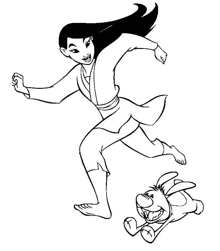 coloriage mulan court avec son chien